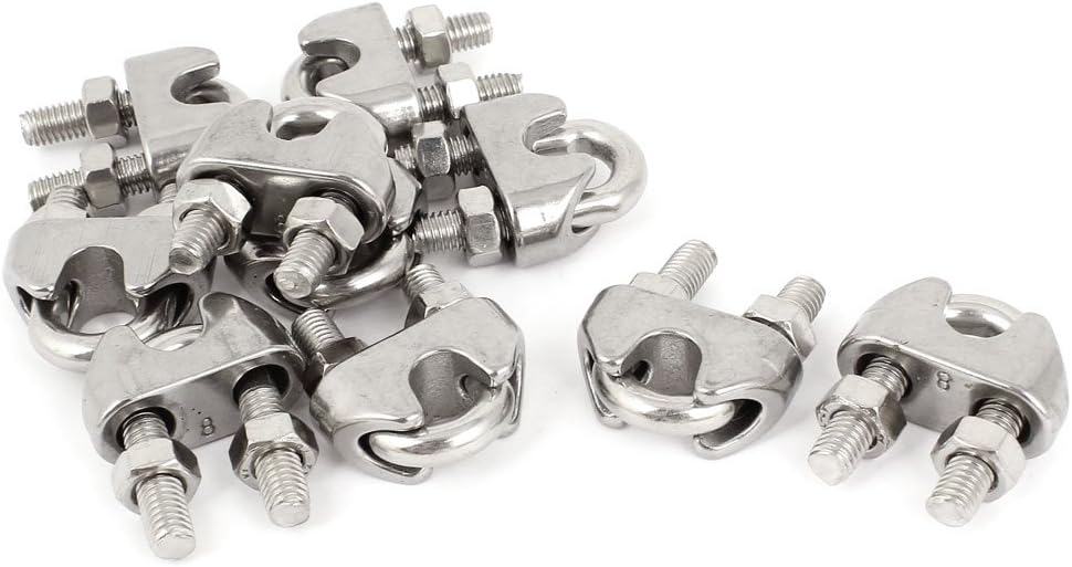 10pcs 8mm Stainless Steel Wire Rope Cable Clips Clamps Fasteners