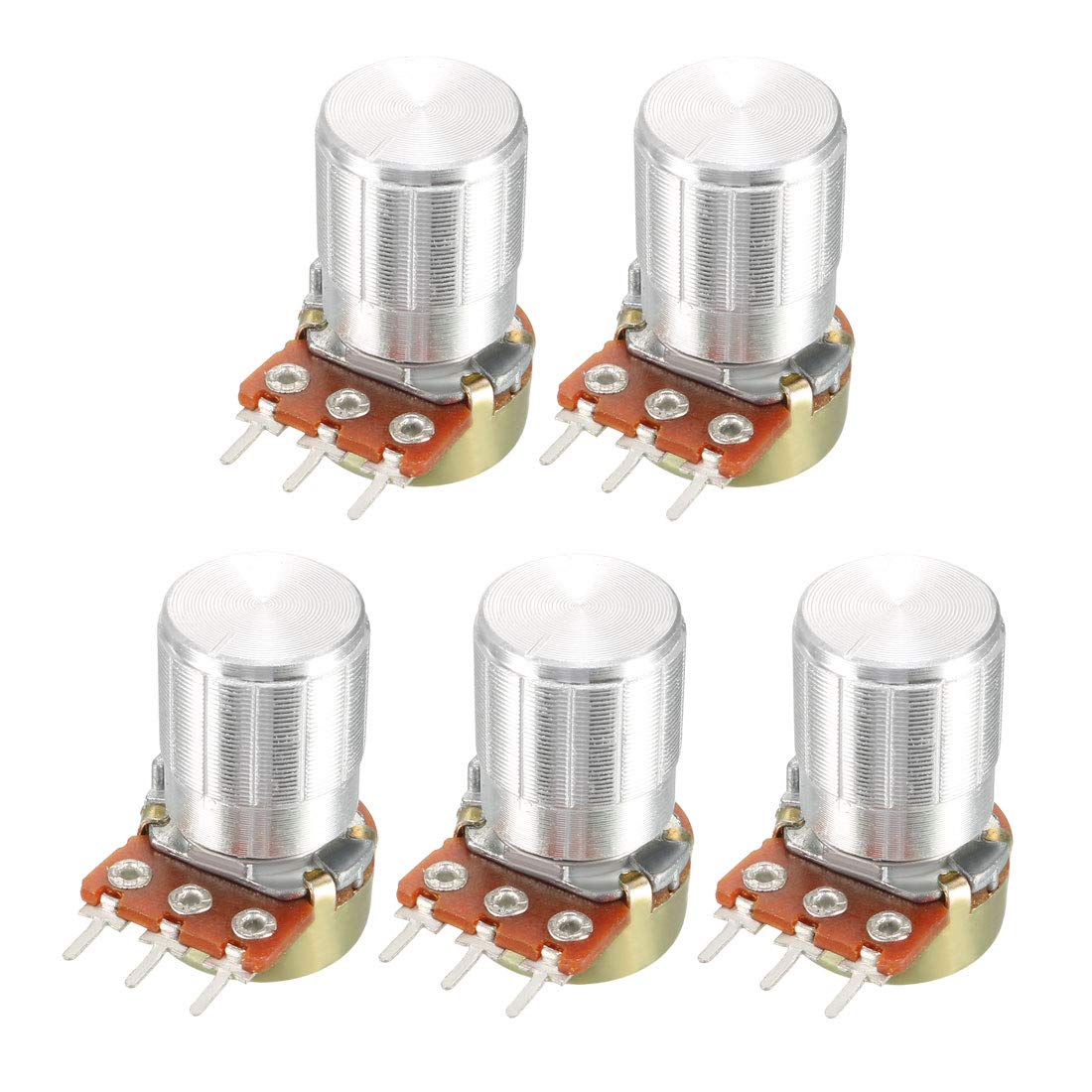WH148 5Pcs 1K Ohm Variable Resistors Single Turn Rotary Carbon Film Taper Potentiometer with Knobs