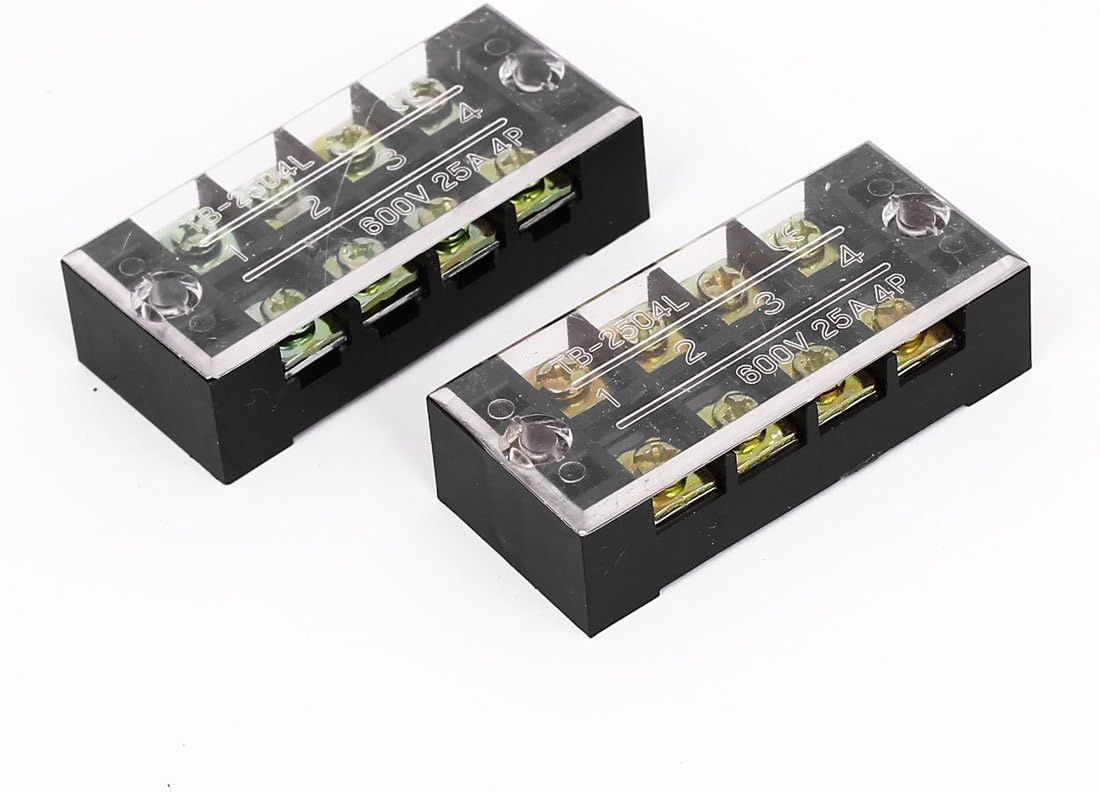 600V 25A 2 Rows 4P 8 Screw Terminal Barrier Block Strip w Cover 2 Pcs
