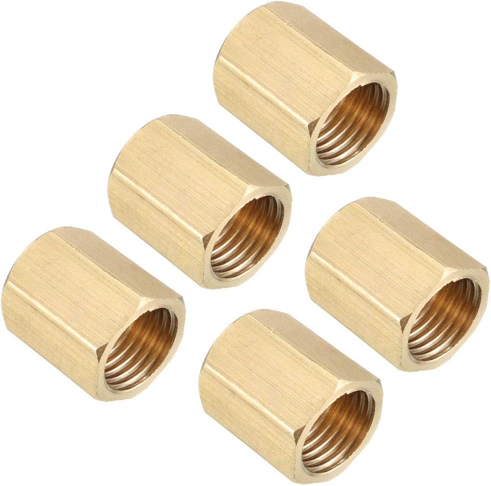 Brass Pipe Fitting Coupling, 1/4 PT Female Thread Straight Hex Rod Adapter 5pcs