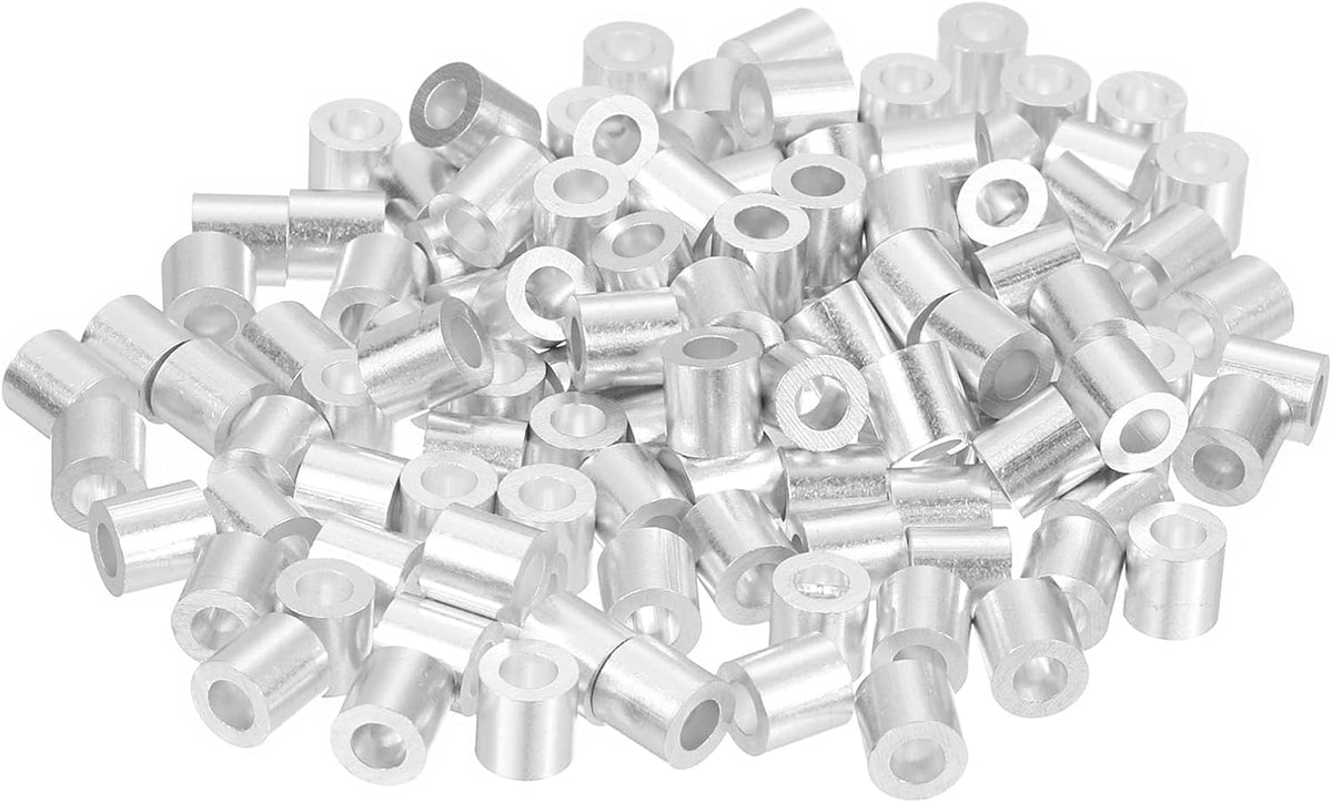 120Pcs Aluminum Crimping Loop Sleeve for 1/8" Diameter Wire Rope, Round Aluminum Wire Rope Sleeve for Cable Line End