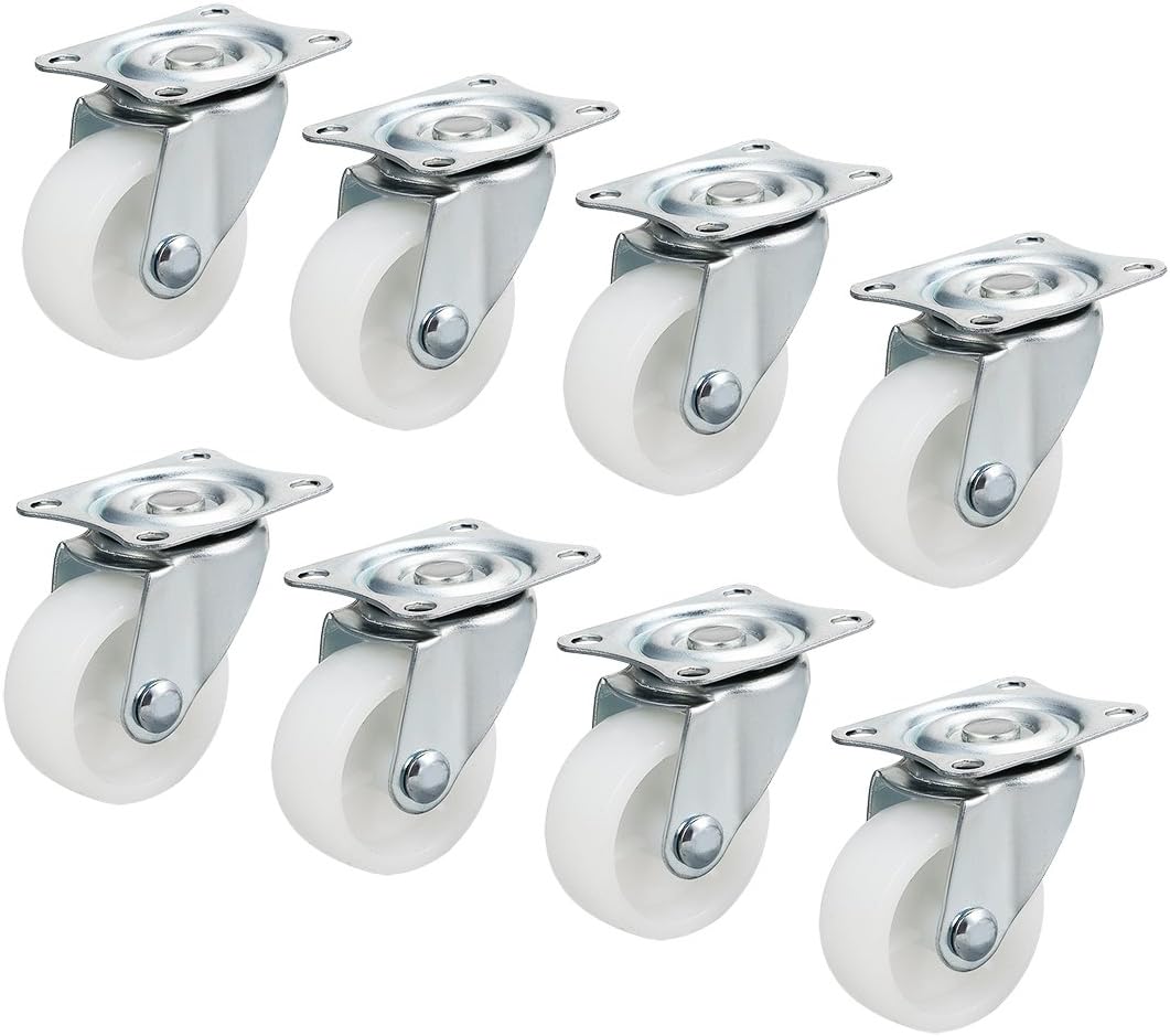 Swivel Caster Wheels 1.5" Polypropylene with 360 Degree Top Plate 44LBS Capacity for Furniture Carts Workbench, White, Pack of 8