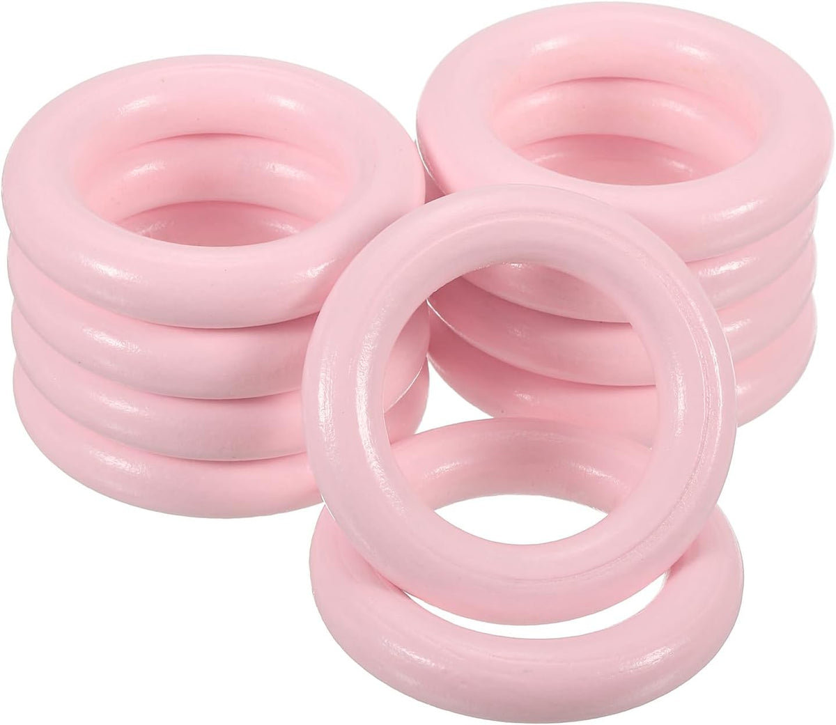 10Pcs 55mm(2.2-inch) Wood Rings, Natural Smooth Colorful Wood Circles for DIY Crafting, Knitting, Macrame, Pendant (Pink)