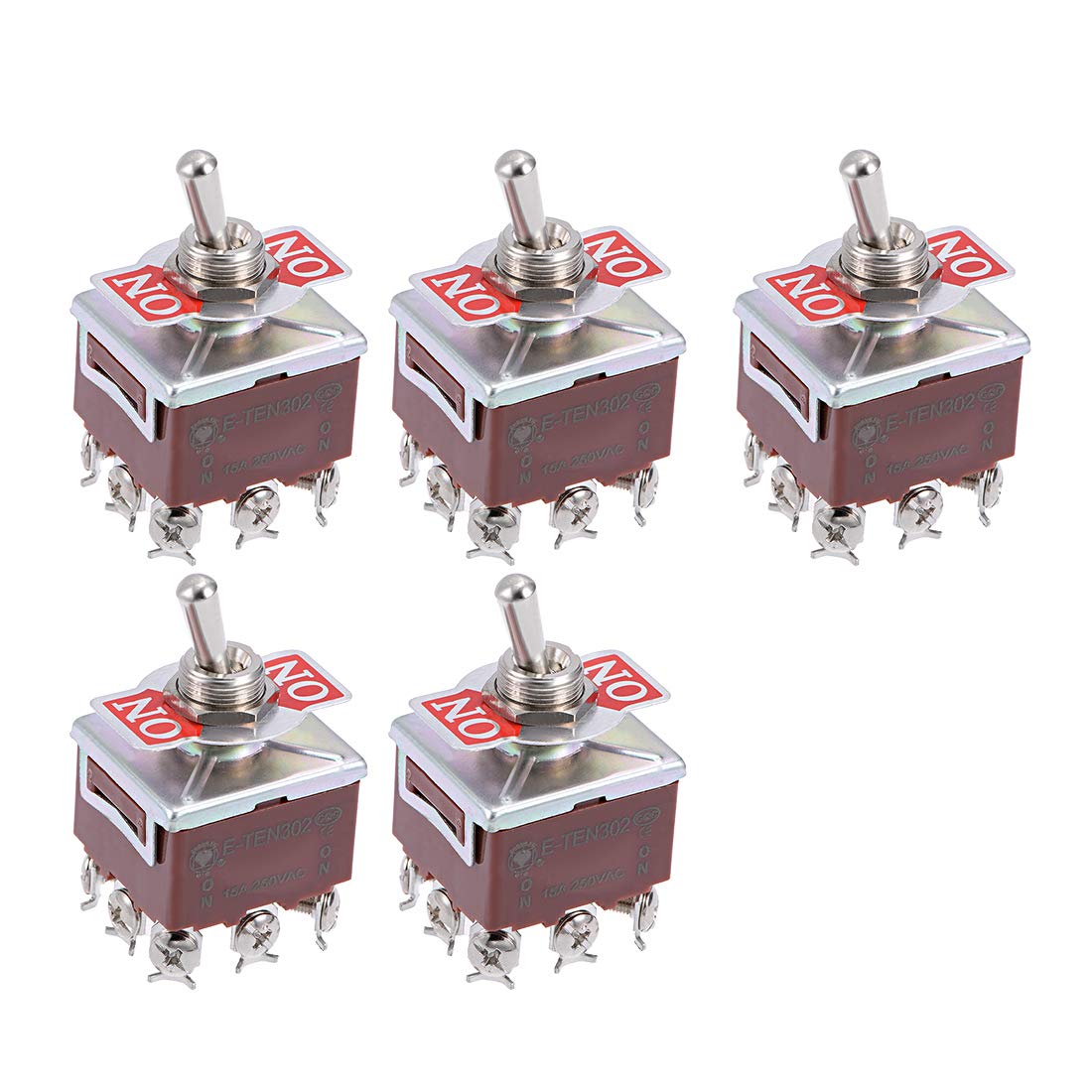 3PDT Latching Rocker Toggle Switch 15A 250V 9P ON/ON Metal Bat 5pcs