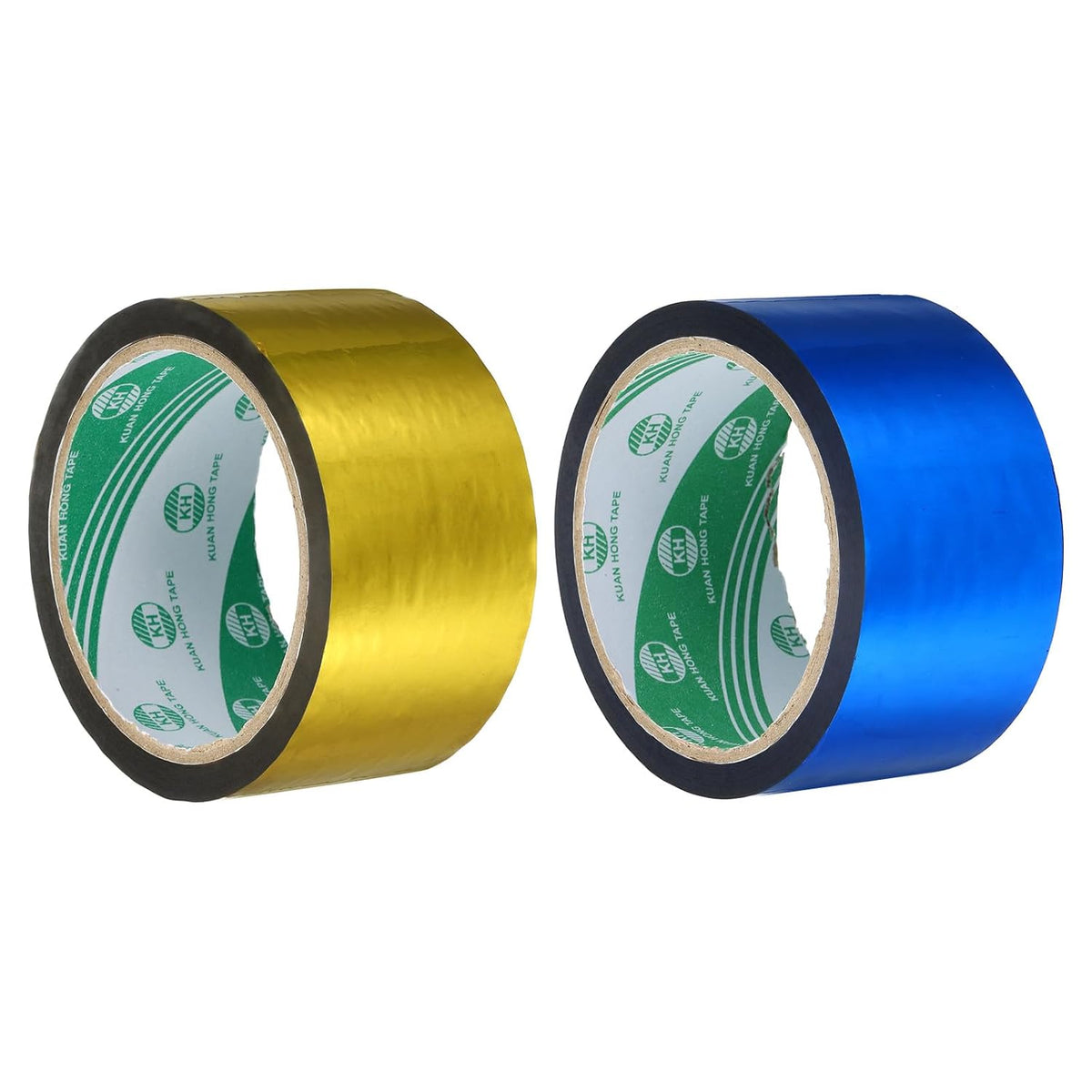 Washi Tape Set 2 Inch x 55 Yards Holographic Metalized Reflective Tape for Holiday Packaging and Decoration, DIY and Art Craft (2 Rolls, Gold Tone + Blue)