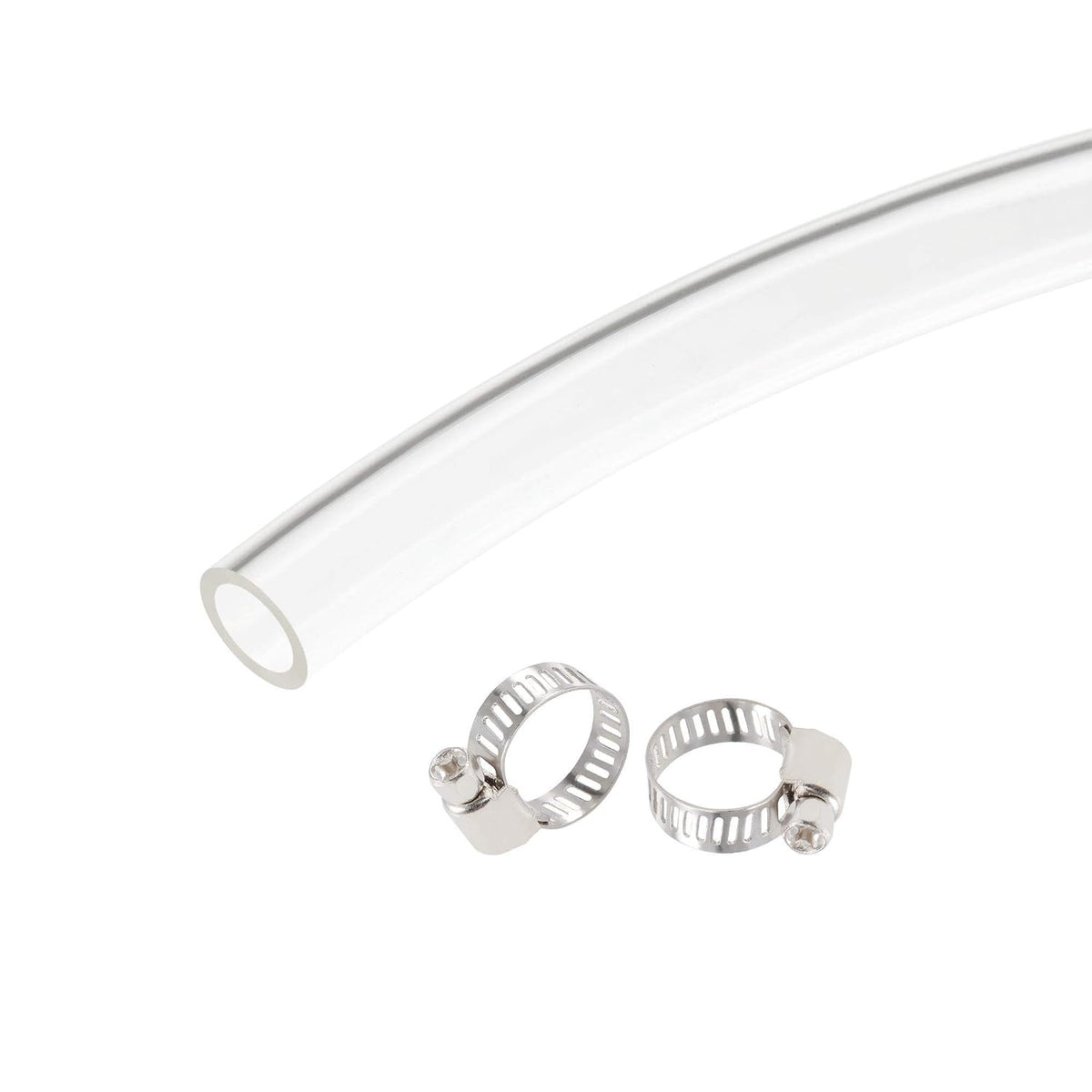 PVC Clear Vinyl Tubing, 8mm(5/16") ID 11mm(7/16") OD 10ft Plastic Pipe Air Water Hose with Clamps