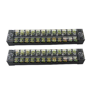 2 Pcs 12 Position Covered Barrier Screw Terminal Block 600V 15A