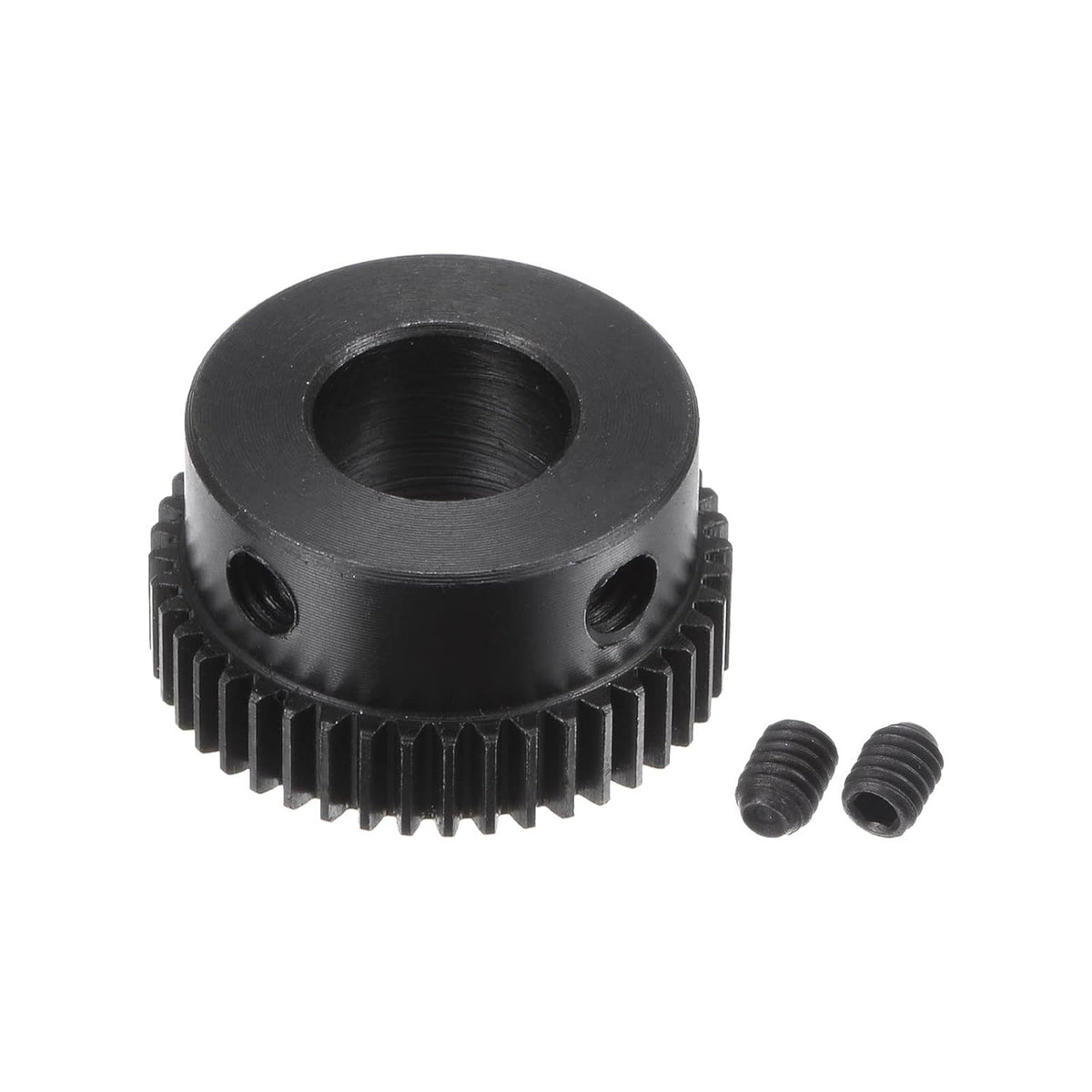 Pinion Gear Set, 45# Carbon Steel Motor Rack Spur Gear with Step Black, 0.5 Mod 44T 10mm Bore 23mm Outer Dia, M4 Set Screws Included