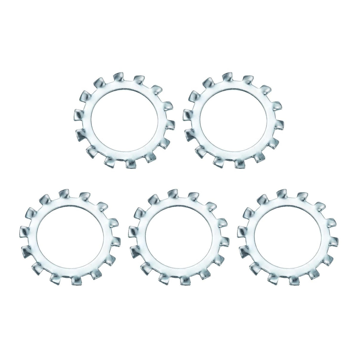 5Pcs 1 External Tooth Lock Washer, Zinc-Plated Carbon Steel Multi-Tooth Star Washer Locking Fastener, Silver Tone