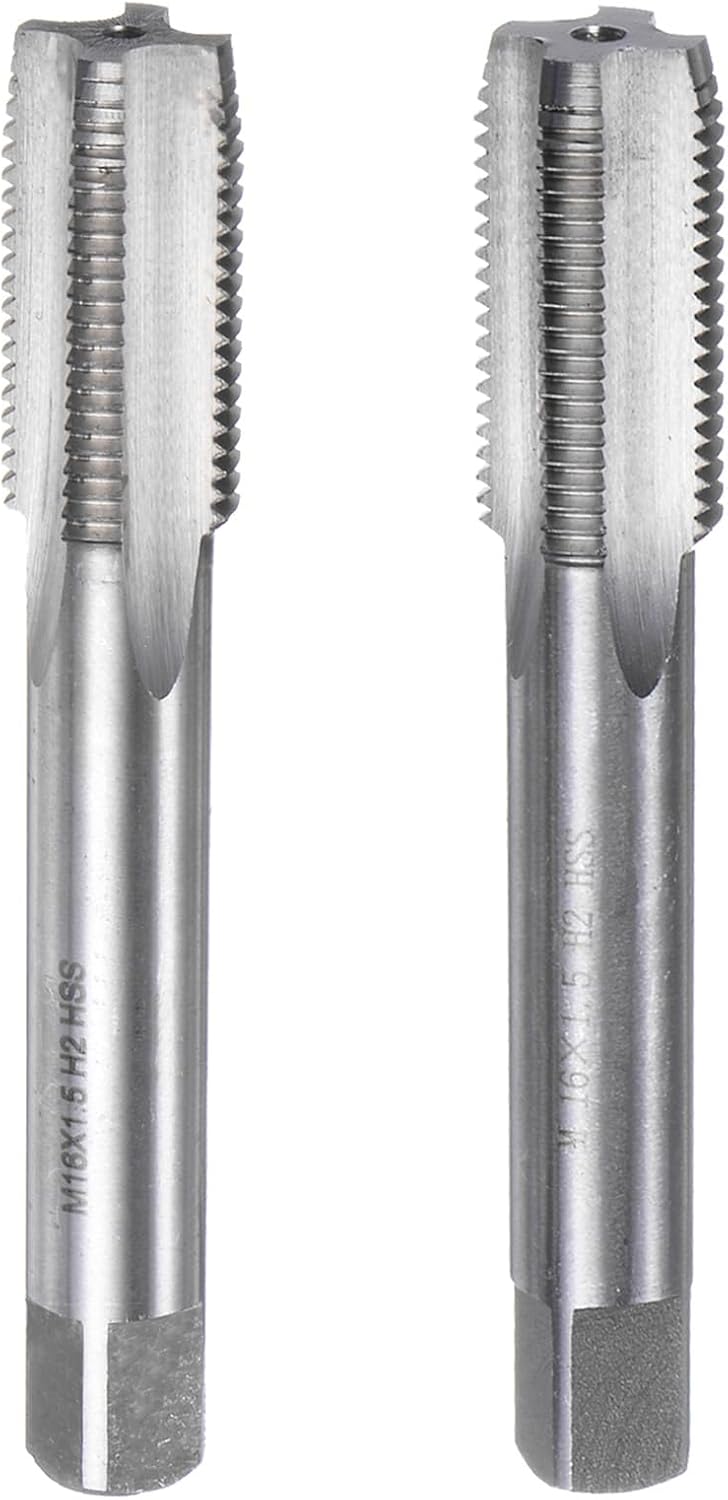 2pcs Metric Hand Tap Set, M16 x 1.5 Taper/Plug Thread Screw Taps, High Speed Steel Hand Threading Tapping Tool Kit