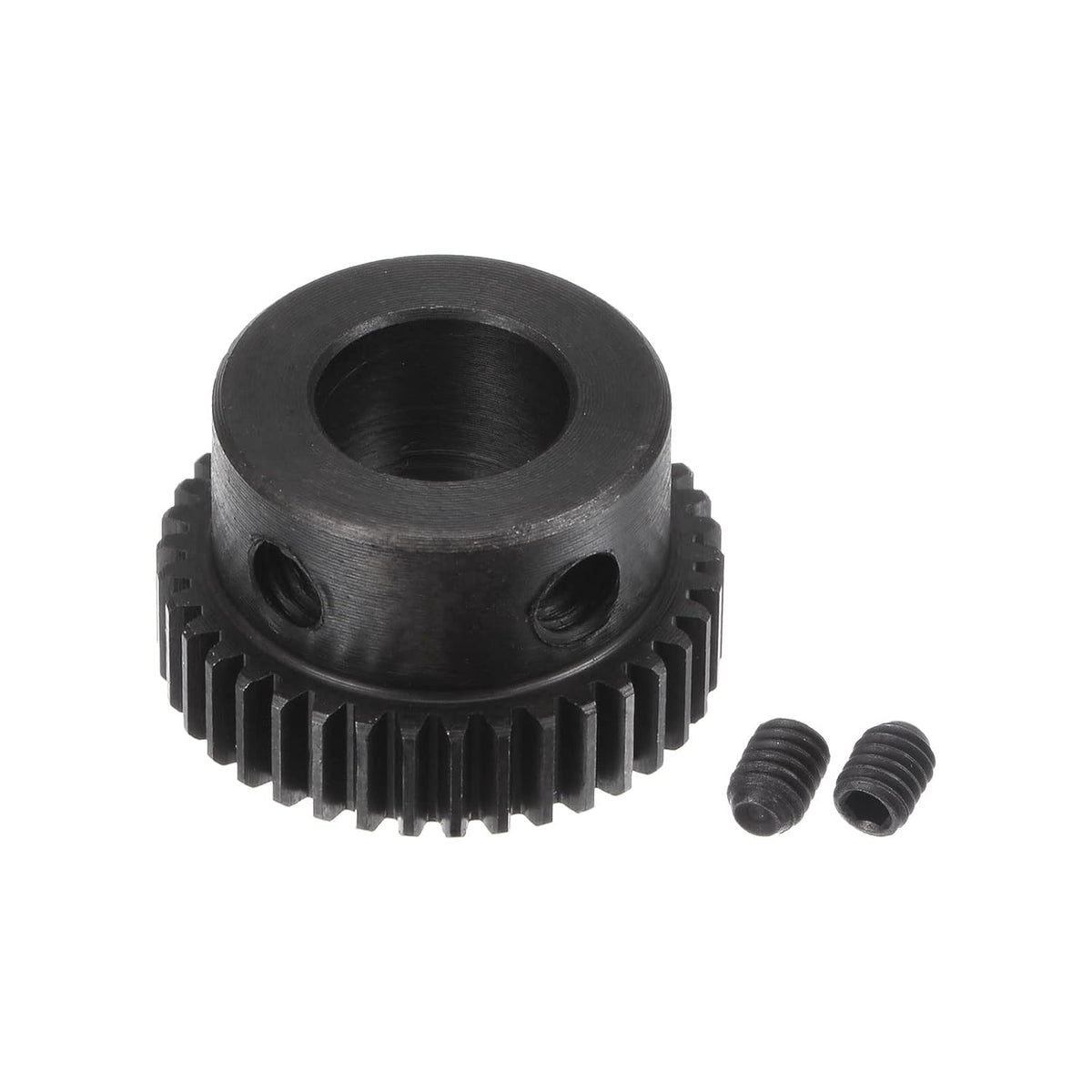 Pinion Gear Set, 45# Carbon Steel Motor Rack Spur Gear with Step Black, 0.5 Mod 38T 8mm Bore 20mm Outer Dia, M4 Set Screws Included