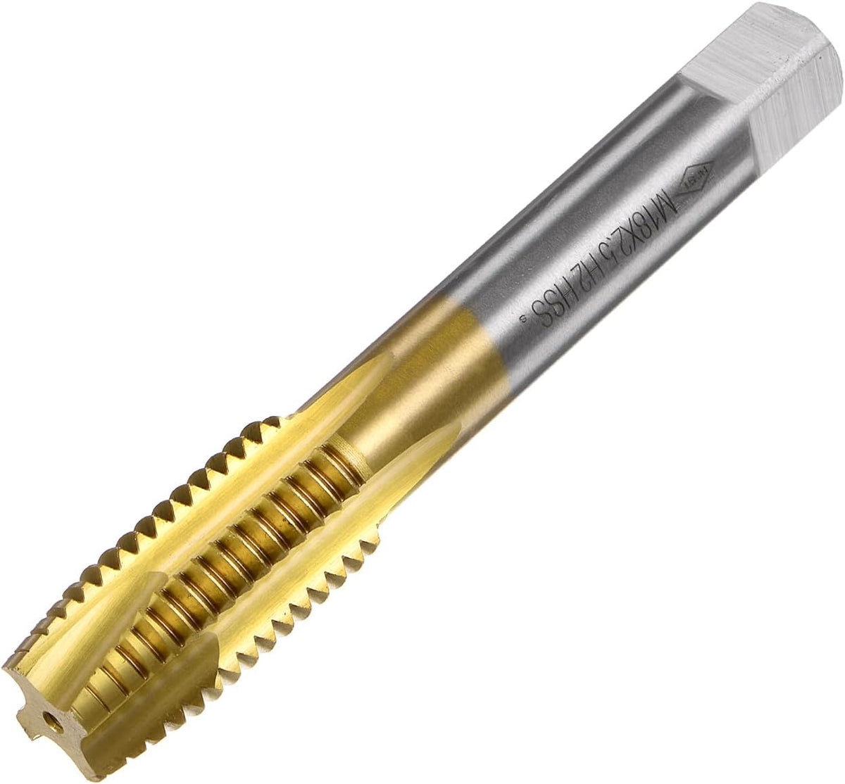 Spiral Point Plug Threading Tap M18 x 2.5 Thread, Ground Threads H2 4 Flutes, High Speed Steel HSS 6542, Titanium Coated, Metric Screw Taps Tapping Bit for Thread Repair