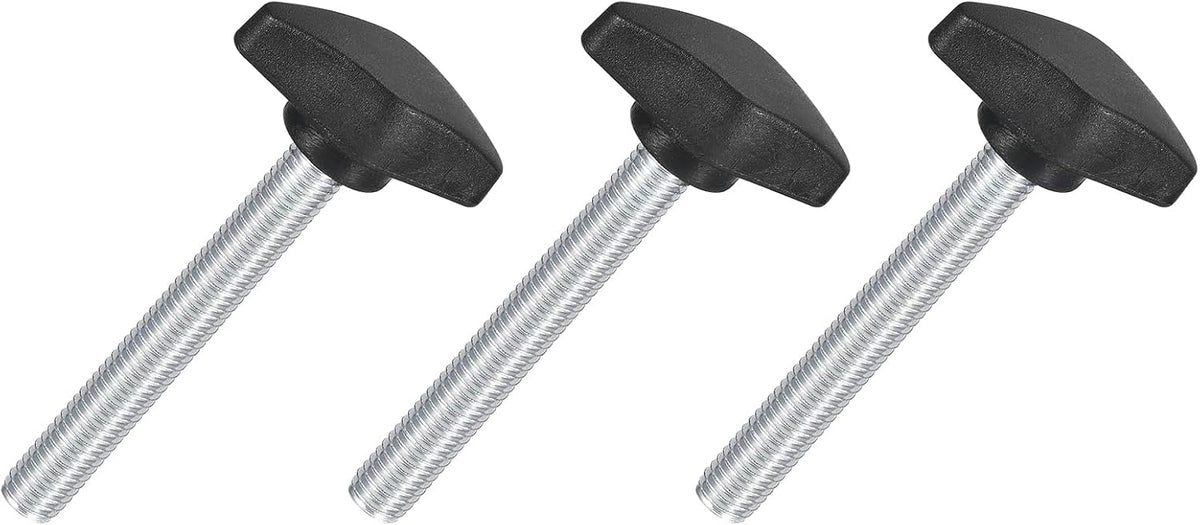 3Pcs Tee Wing Knobs Thumb Screws, M8 x 60mm Clamping Screw Knob Male Thread Carbon Steel T Shaped Thumb Screws Handle 36mm Dia. for Hand Tightening Knob Replacement, Black