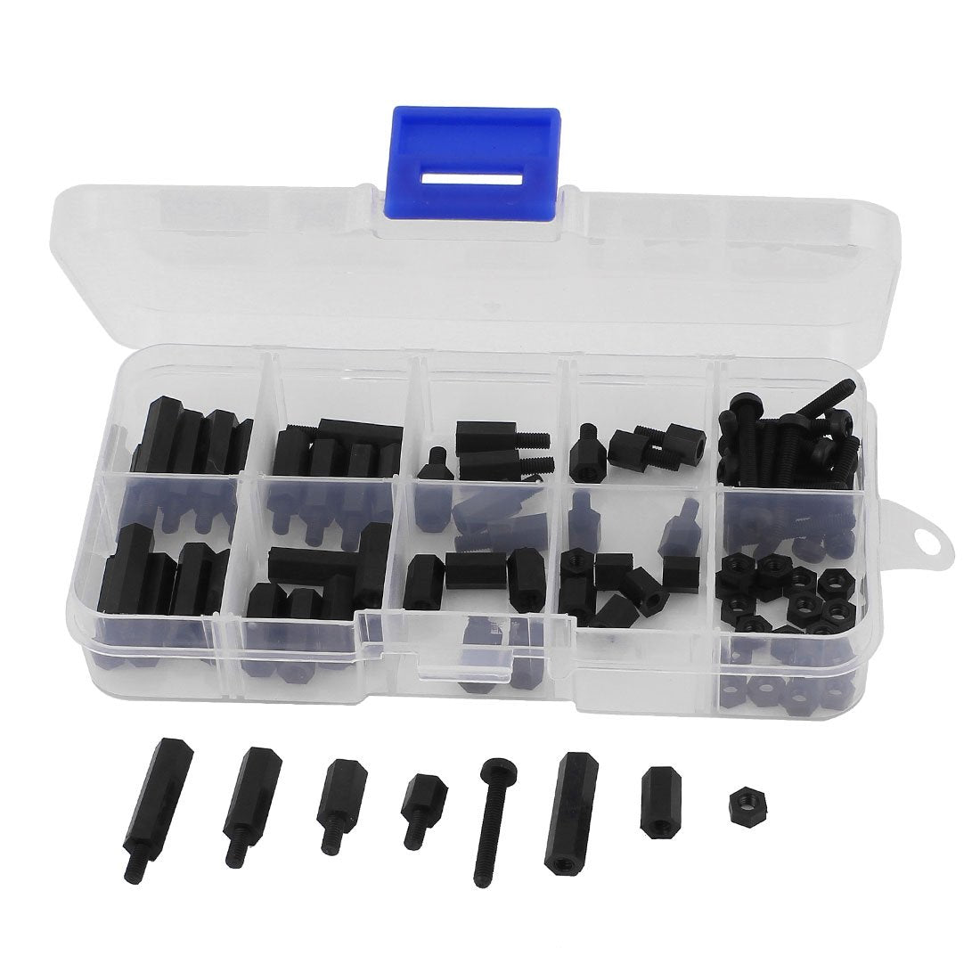 88 Pcs M3 Nylon Hex Spacers Screw Nut Stand-Off Assortment Kit Black