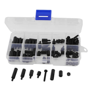 88 Pcs M3 Nylon Hex Spacers Screw Nut Stand-Off Assortment Kit Black
