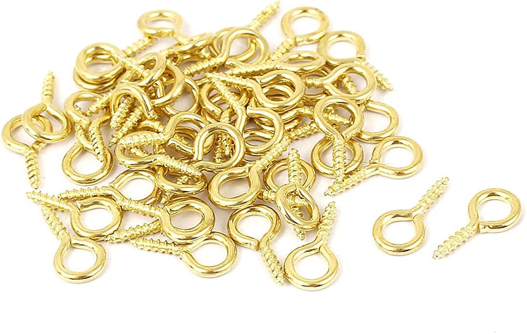 0.07"x0.55" Screw Eye Hooks Self Tapping Screws Screw-in Hanger Eye-Shape Hooks Golden 50pcs