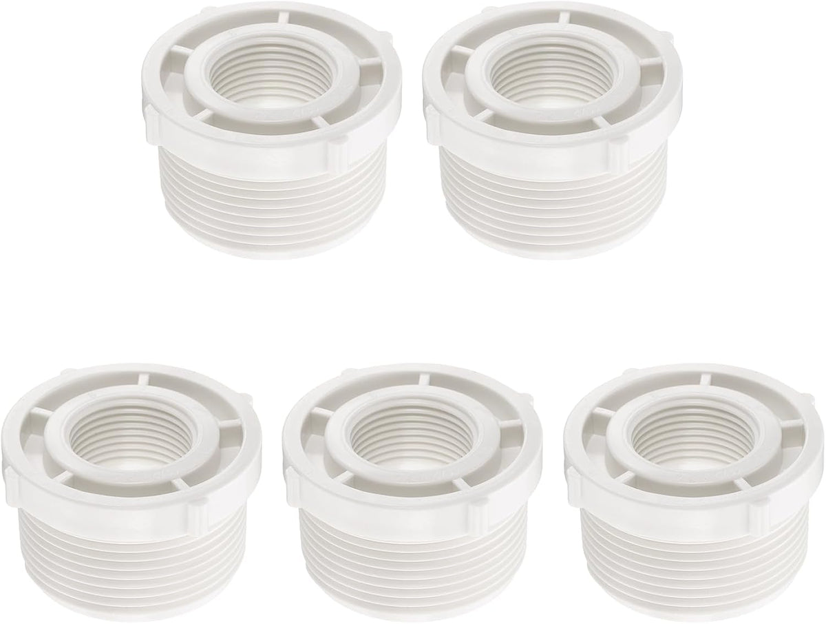 5 Pcs PVC Reducer Bushing G1-1/2" Male Thread to G3/4" Female Thread Coupling Connectors PVC Pipe Reducer Adapter Fitting for Pipe Connecting Plumbing System, White