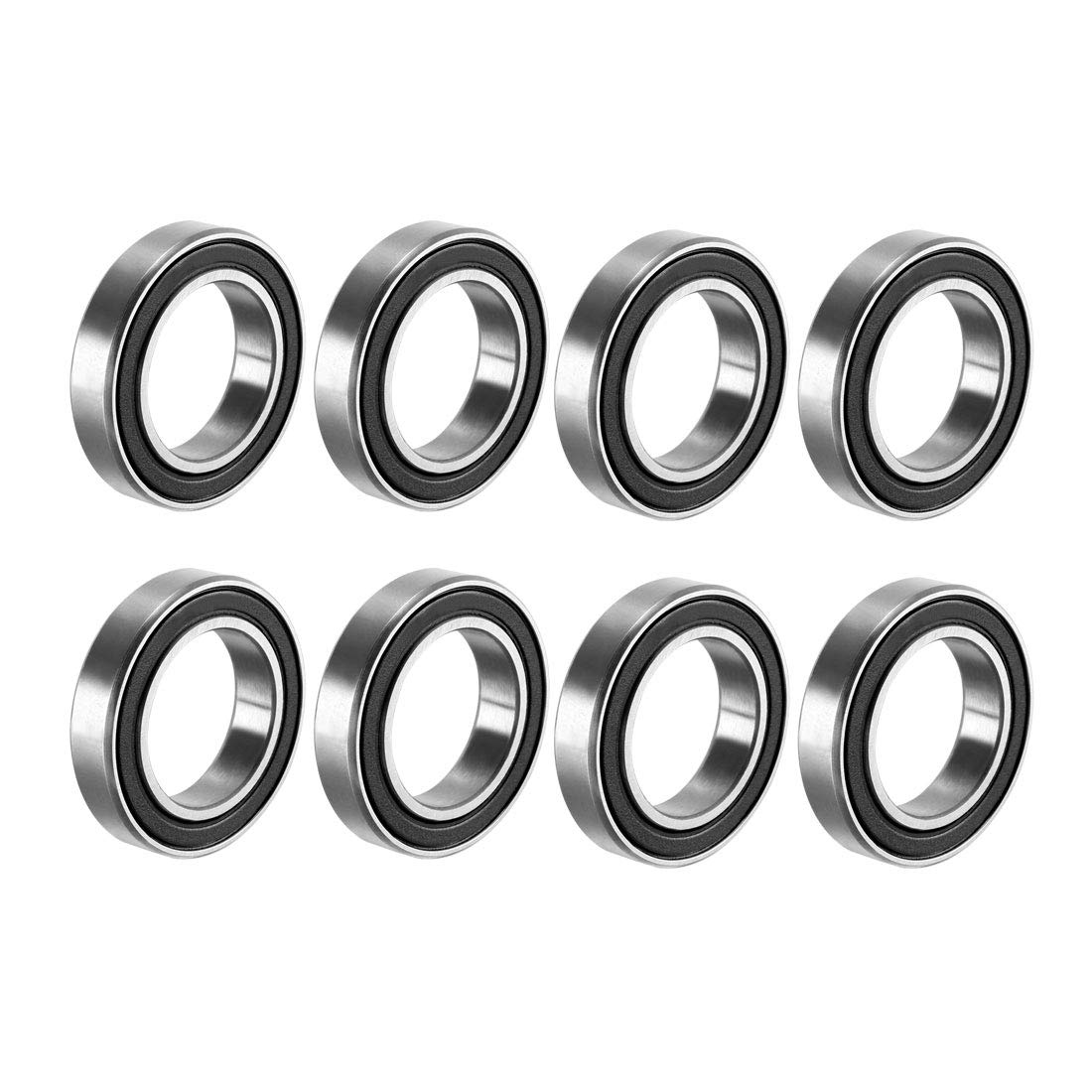 6802-2RS Deep Groove Ball Bearing Double Sealed 1180802, 15mm x 24mm x 5mm Carbon Steel Bearings (Pack of 8)