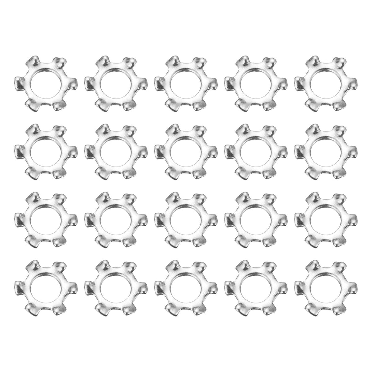 100Pcs 4# External Tooth Lock Washer, 304 Stainless Steel Multi-Tooth Star Washer Locking Fastener, Silver Tone
