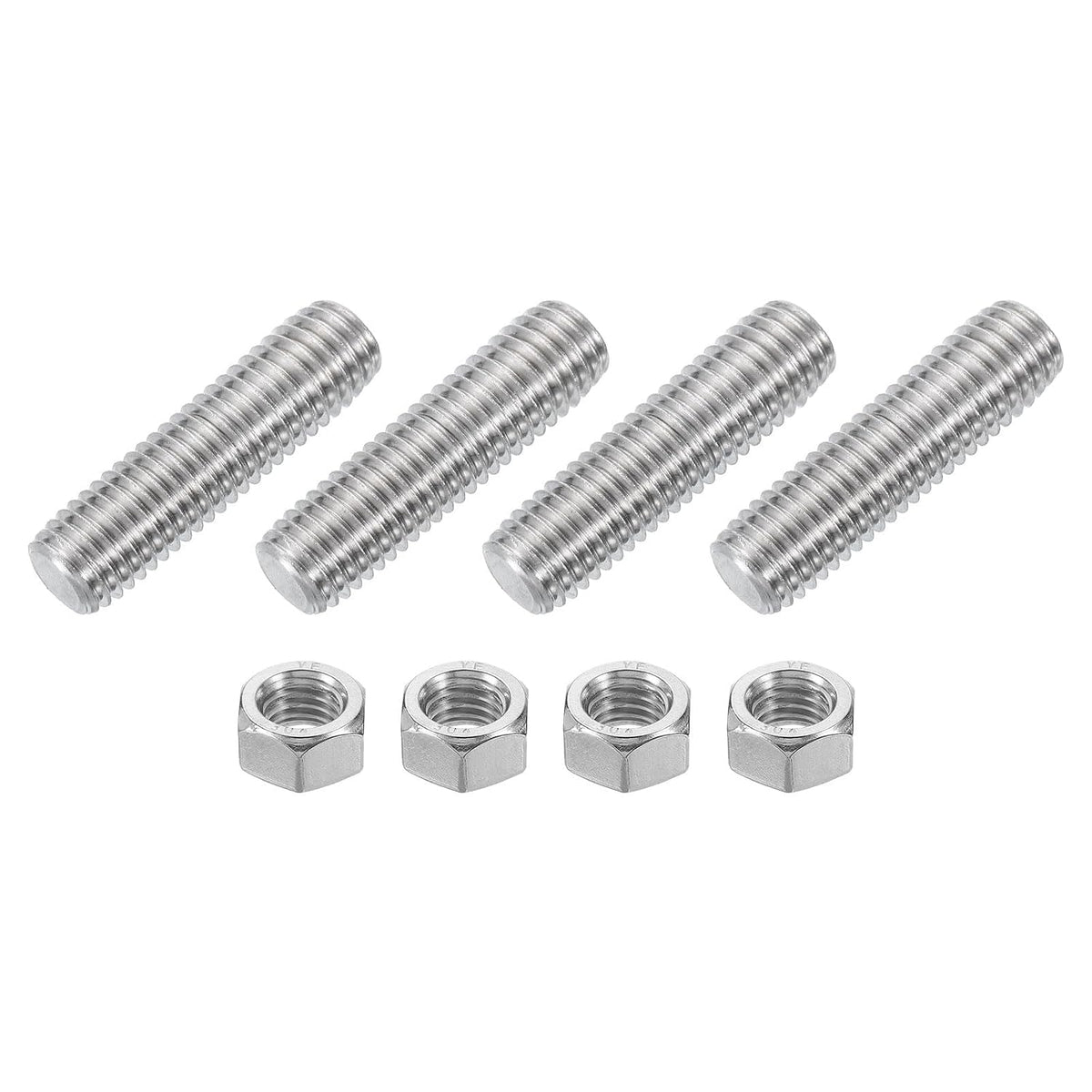 1/2"-13 Fully All Threaded Rod, 4Pcs 304 Stainless Steel Long Threaded Screw 2" Length Right Hand Threads for Furniture Mounting Assembly Fastening