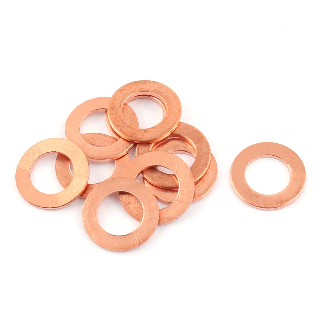 a16072700ux0564-DM Flat Ring Copper Crush Washer Sealing Gasket Fastener, 8 mm x 14 mm x 1 mm Size (Pack of 10)