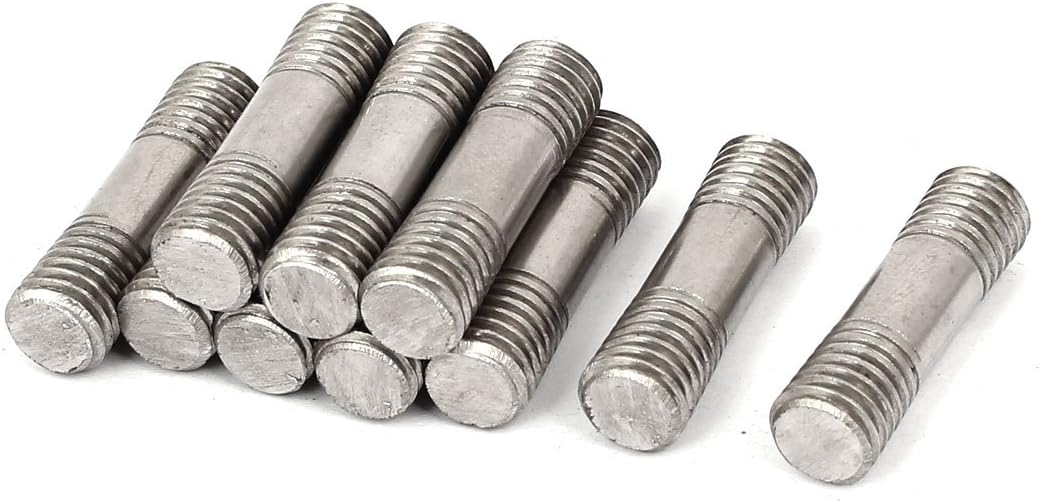 M10x35mm Double End Thread 304 Stainless Steel Tight Adjustable Push Rod Stud 10pcs