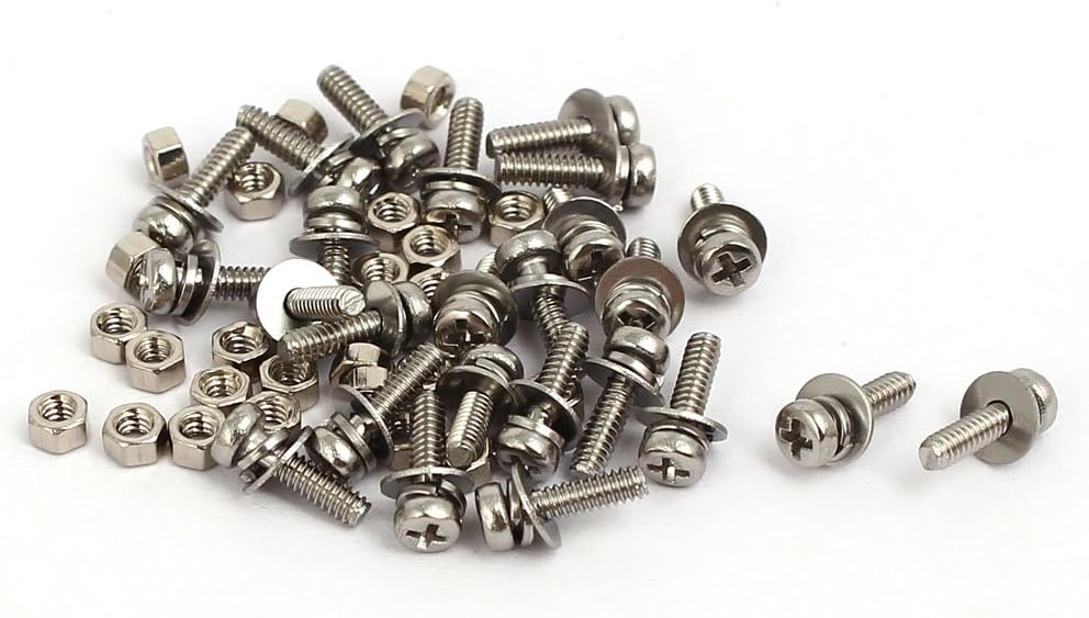 M1.6x6mm 304 Stainless Steel Phillips Pan Head Bolt Screw Nut w Washer 25 Sets
