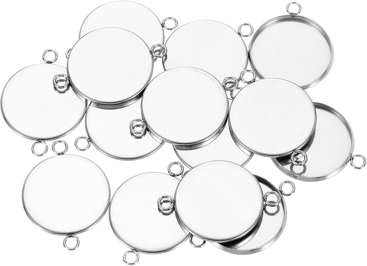 Round Pendant Blank Tray, Cabochons Setting Blank Connector Base for DIY Jewelry Making Embossed Photo