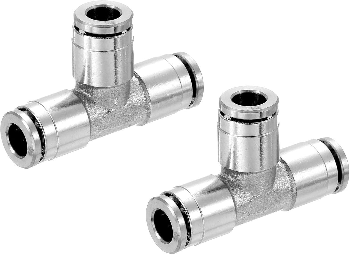 Push Fit Tee Pipe Fitting, 1/4" x 1/4" x 1/4" 3 Way T-Connector Fitting Coupler Adapter for Pneumatic Air Conditioner, Silver 2pcs