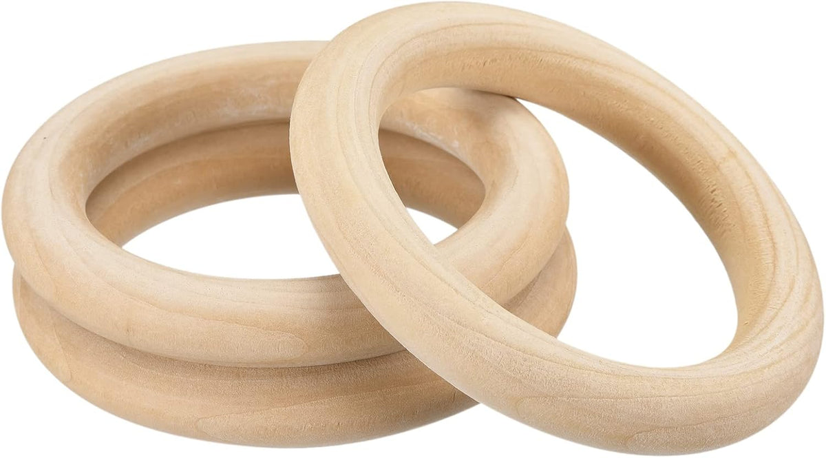 3Pcs 100mm(4-inch) Natural Wood Rings, 15mm Thick Smooth Unfinished Wooden Circles for DIY Crafting, Knitting, Macrame, Pendant