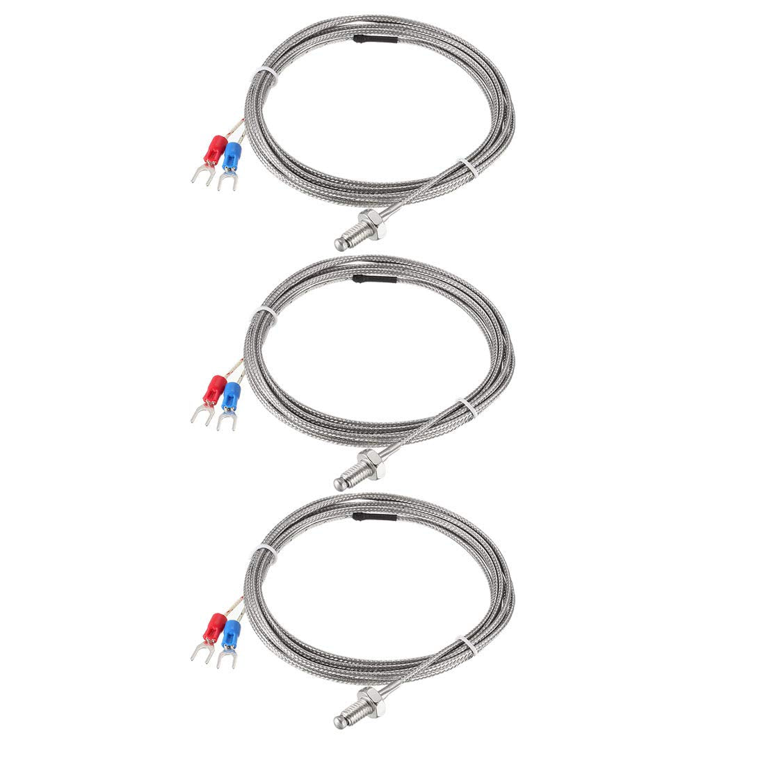 K-Type Thermocouple Temperature Sensors M6 Thread Probe with 2M/6.6Ft Wire 3pcs