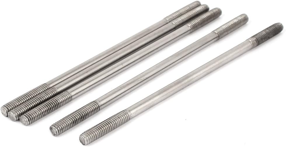 M6x140mm 304 Stainless Steel Double End Threaded Stud Screw Bolt 5pcs