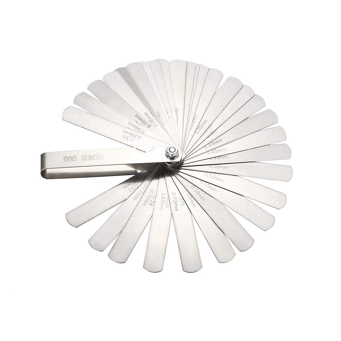 Feeler Gauge 0.04-0.88mm 0.0015-0.035 Inch 32 Pieces Stainless Steel Thickness Gauge for Measuring Gap Width Thickness
