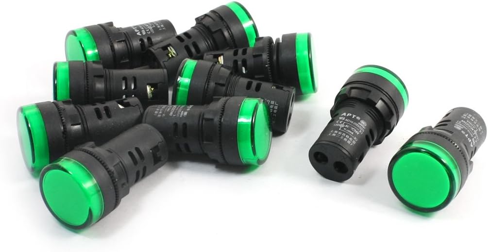 AC DC 24V 20mA Energy Saving LED Indicator Lights Green Shell 10 Pcs