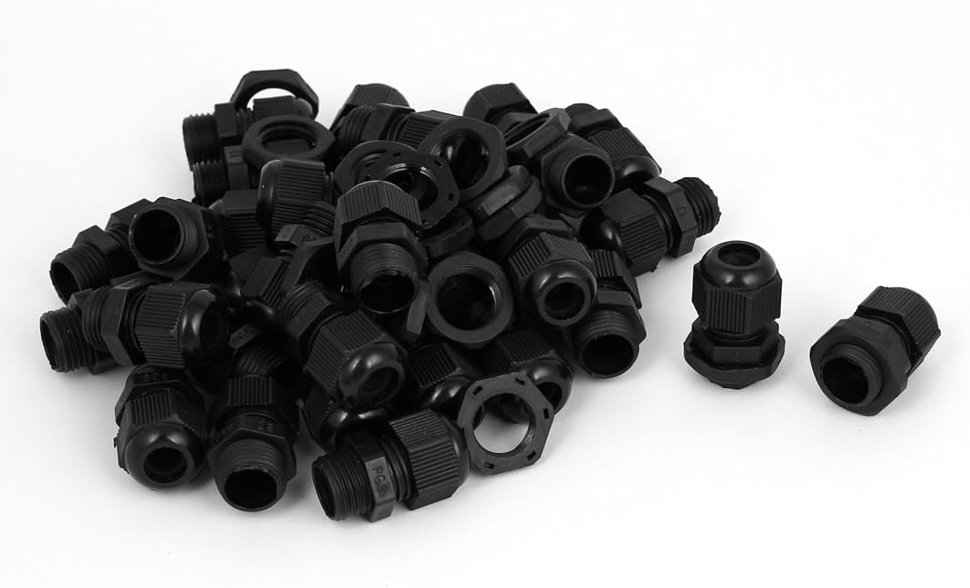 PG9 3.5-8mm Cable Glands Fastener Connector 16mm Dia 50pcs Black