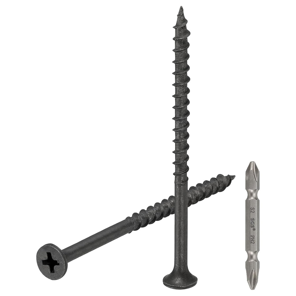 93pcs #8x3 Phillips Flat Head Sheet Metal Screws with Bit, Carbon Steel Cross Drive Self Tapping Wood Screws Chipboard Screw for Sheet Metal, Wood, Black