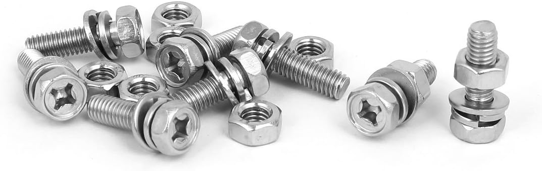 M6 x 20mm 304 Stainless Steel Phillips Hex Head Bolts Nuts w Washers 8 Sets