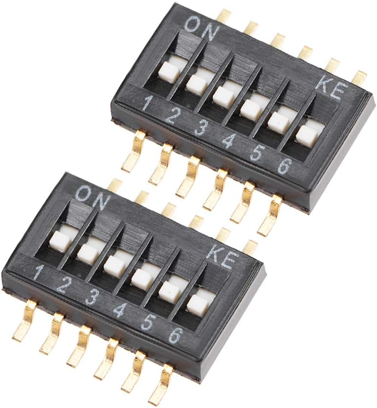2 Pcs Black Surface Mounted Devices DIP Switch 1-6 Positions 1.27mm Pitch for Circuit Breadboards PCB
