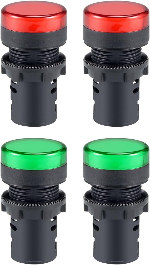 4Pcs Red Green Indicator Light AC 380V, 22mm Panel Mount, for Electrical Control Panel, HVAC, DIY Projects