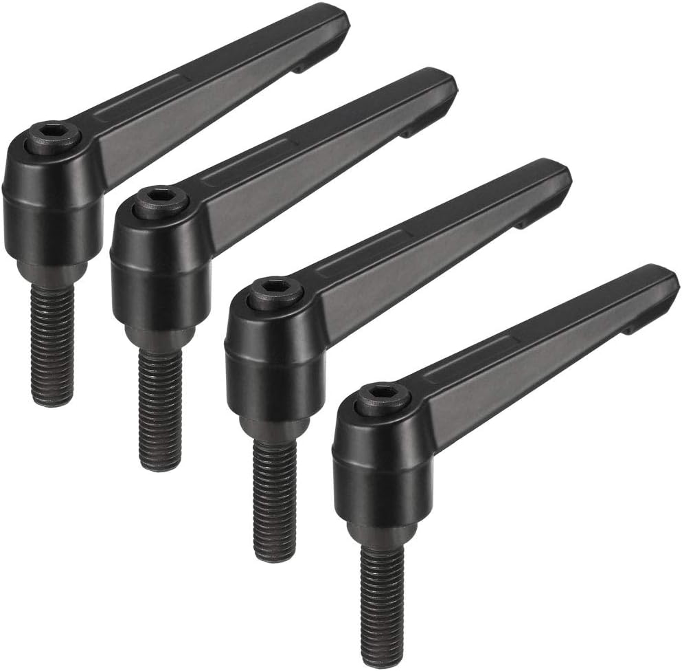 M10 x 30mm Handle Adjustable Clamping Lever Thread Push Button Ratchet Male Threaded Stud Knobs Locking Rotating Screw Handles Quick Release Bolt Black 4pcs
