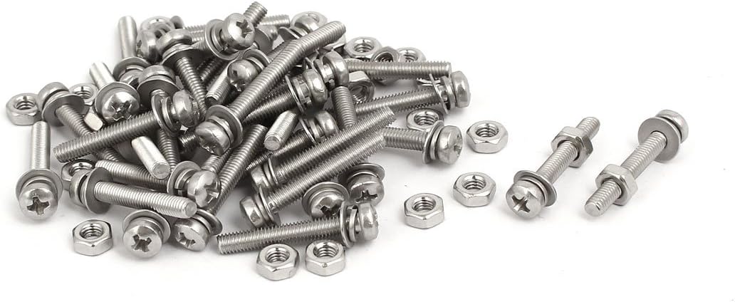 M3x20mm 304 Stainless Steel Phillips Pan Head Bolt Screw Nut w Washer 35 Sets