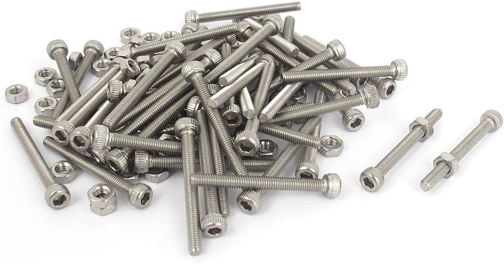 M3x30mm Hex Socket Head Knurled Cap Screws Bolts Nuts Set 50Pcs