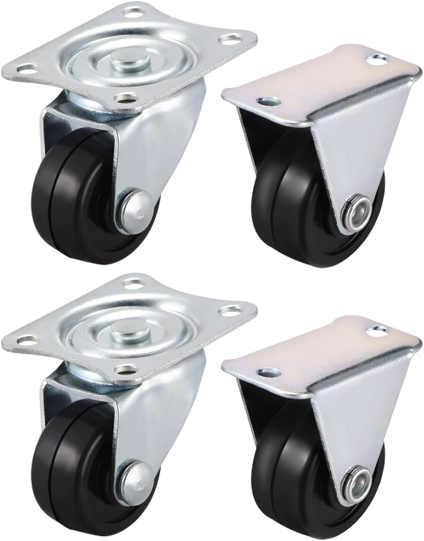 1 Inch Casters Wheels Rubber Top Plate Mounted Swivel Fixed Caster Wheel, 33lb Total Capacity, 4 Pcs (2 Pcs Swivel, 2 Pcs Fixed)