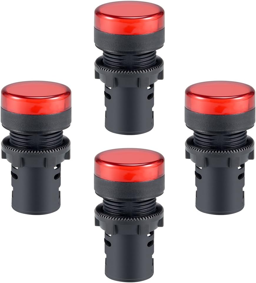 4Pcs Red Indicator Light AC/DC 24V, 22mm Panel Mount, for Electrical Control Panel, HVAC, DIY Projects