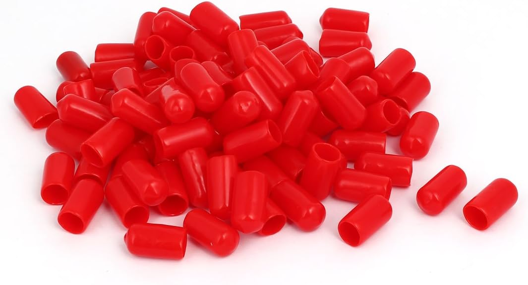 10mm Inner Dia Rubber Insulated End Cap Screw Thread Protector Cover Red 100pcs