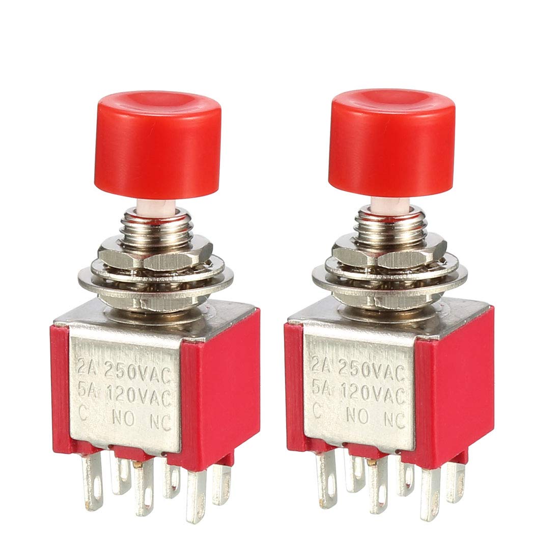 6mm Mounting Hole Red Momentary Push Button Switch DPDT 2NO-2NC 2pcs