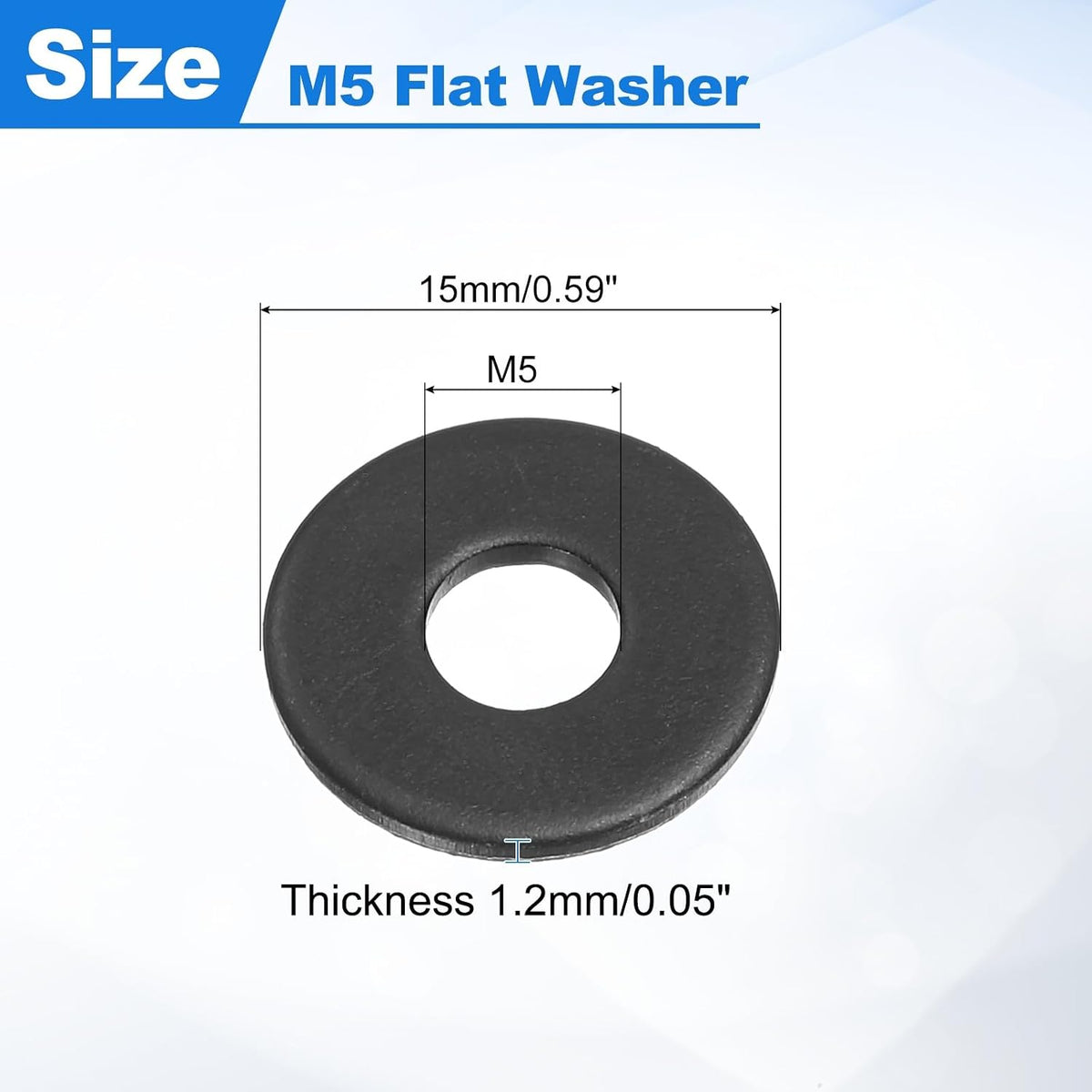 100 Pcs Fender Washer, M5 Carbon Steel Flat Washer Fastener Sealing Gasket, Black