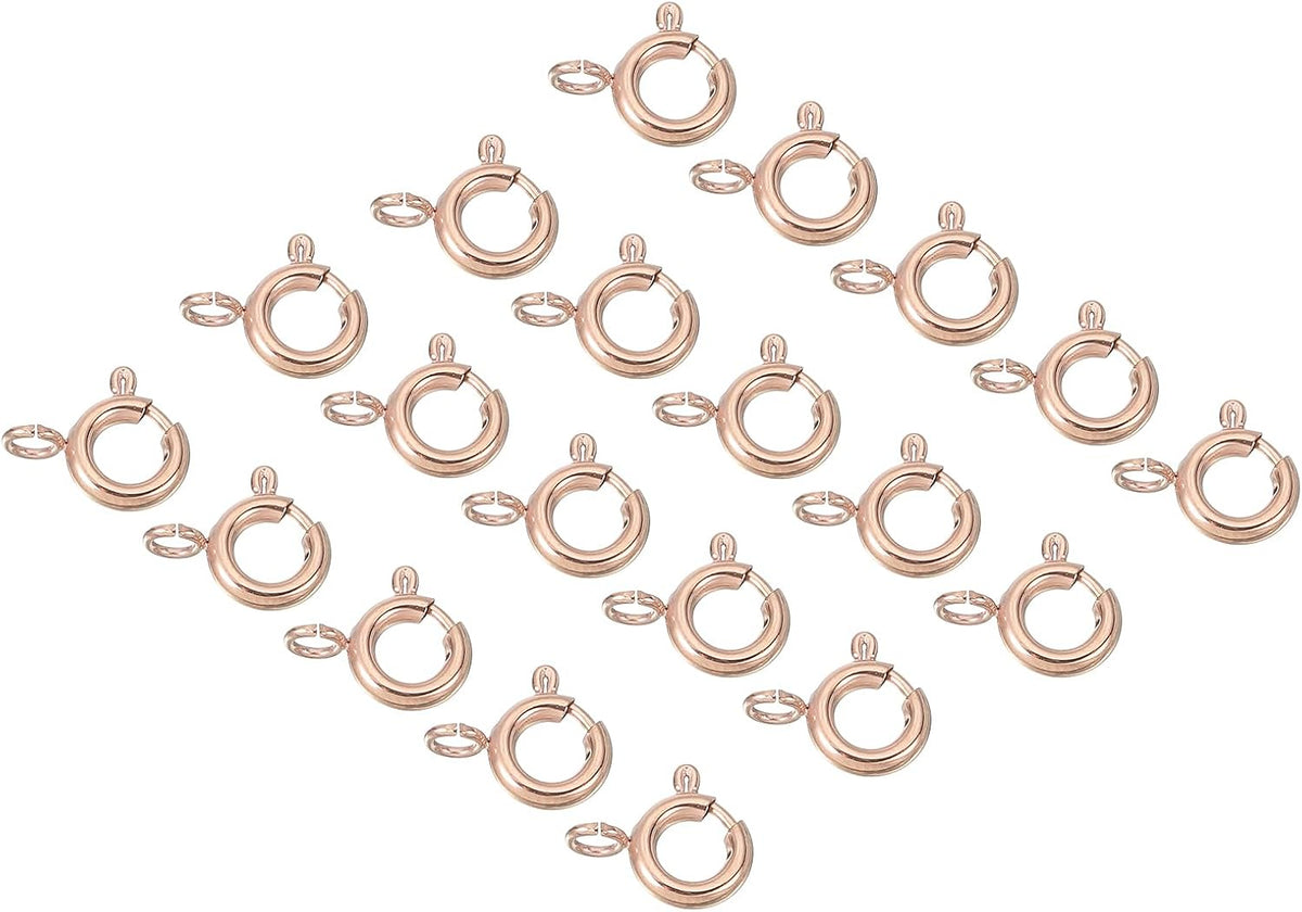 Spring Ring Clasps, 20Pcs 6mm Stainless Steel Round Close Spring Ring Clasps Connectors for DIY Necklace Bracelets Jewelry Making, Rose Gold