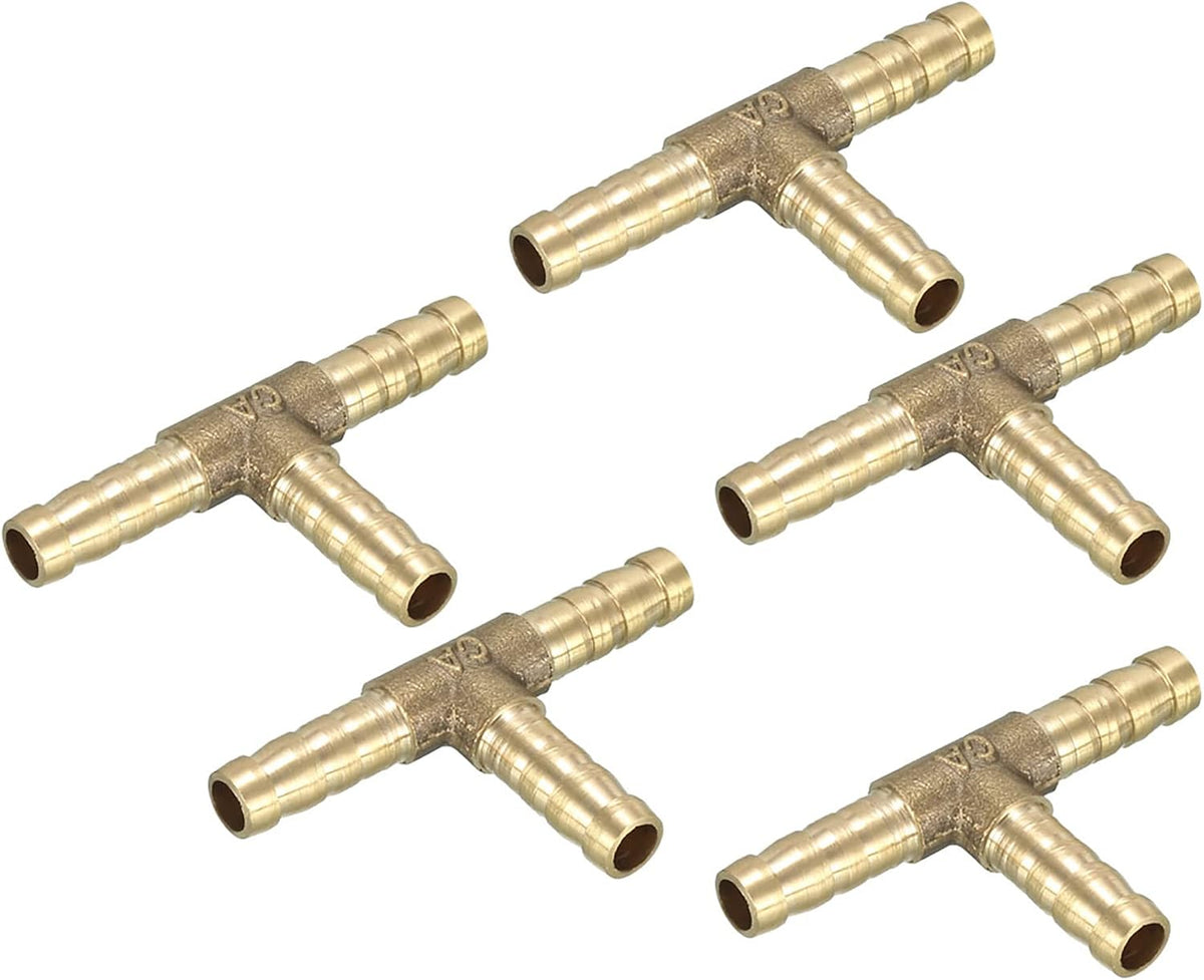 1/4" 6mm Hose ID Brass Barb Hose Fitting Tee T 3 Way Connector for Joiner Air Water Fuel Gas Pipe 5pcs