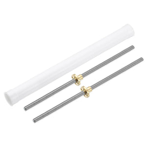 2Pcs 280mm Tr8x2 Lead Screw with Brass Nut (Acme Thread, 2mm Pitch, 1 Starts, 2mm Lead), 304 Stainless Steel Screw Bar Printer Upgrade Parts with Plastic Packaging Tube, Silver